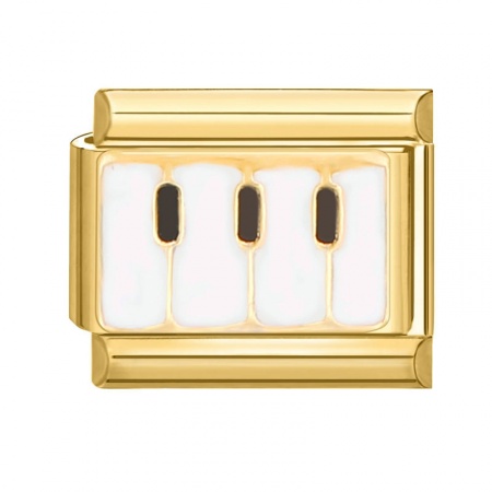 Picture of 1 Piece 304 Stainless Steel Italian Charm Links For DIY Bracelet Jewelry Making Gold Plated White Rectangle Piano 10mm x 9mm