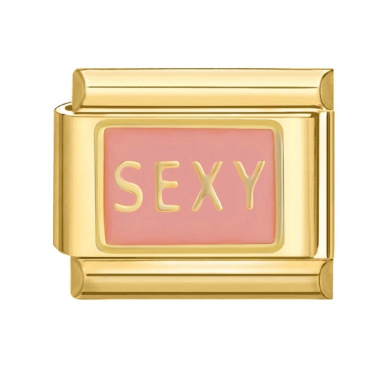 Image de 1 Pièce Bracelet à Maillons Breloques Italiens Accessories de Fabrication de Bracelets Bijoux DIY en 304 Acier Inoxydable Doré Rose Rectangle Mots " sexy " 10mm x 9mm