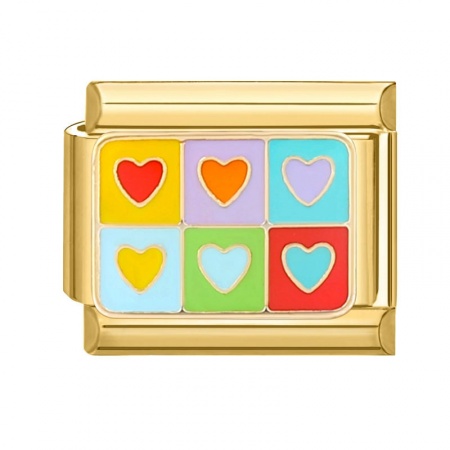 Immagine di 1 Pz 304 Acciaio Inossidabile San Valentino Bracciale con Charm Italiano a Maglie, Creazione di Gioielli Fai-da-te Oro Placcato Multicolore Rettangolo Cuore 10mm x 9mm