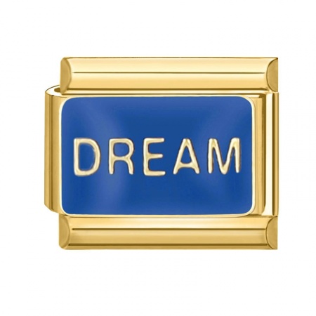 Immagine di 1 Pz 304 Acciaio Inossidabile Bracciale con Charm Italiano a Maglie, Creazione di Gioielli Fai-da-te Oro Placcato Blu Rettangolo Messaggio " Dream " 10mm x 9mm