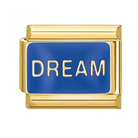 Image de 1 Pièce Bracelet à Maillons Breloques Italiens Accessories de Fabrication de Bracelets Bijoux DIY en 304 Acier Inoxydable Doré Bleu Rectangle Mots " Dream " 10mm x 9mm