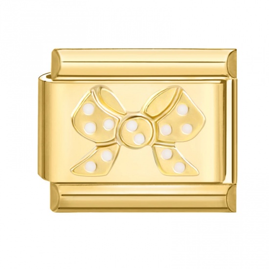 Bild von 1 Stück 304 Edelstahl Charm-Armband mit italienischen Gliedern zur Herstellung von DIY-Schmuck Vergoldet Rechteck Schleife 10mm x 9mm
