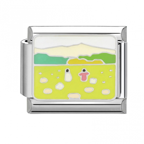 Immagine di 1 Pz 304 Acciaio Inossidabile Bracciale con Charm Italiano a Maglie, Creazione di Gioielli Fai-da-te Tono Argento Multicolore Rettangolo Bellezze Naturali 10mm x 9mm