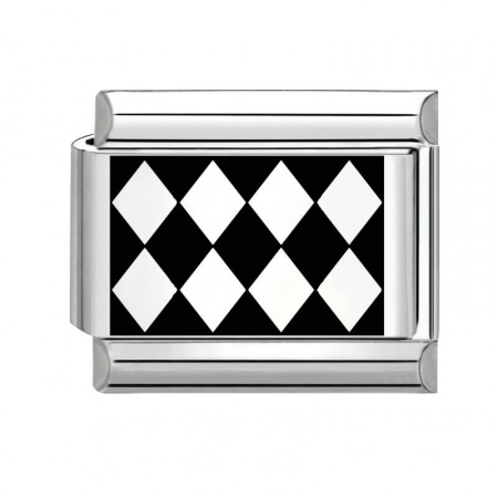 Picture of 1 Piece 304 Stainless Steel Italian Charm Links For DIY Bracelet Jewelry Making Silver Tone Black Rectangle Rhombus 10mm x 9mm