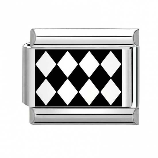 Immagine di 1 Pz 304 Acciaio Inossidabile Bracciale con Charm Italiano a Maglie, Creazione di Gioielli Fai-da-te Tono Argento Nero Rettangolo Rombo 10mm x 9mm