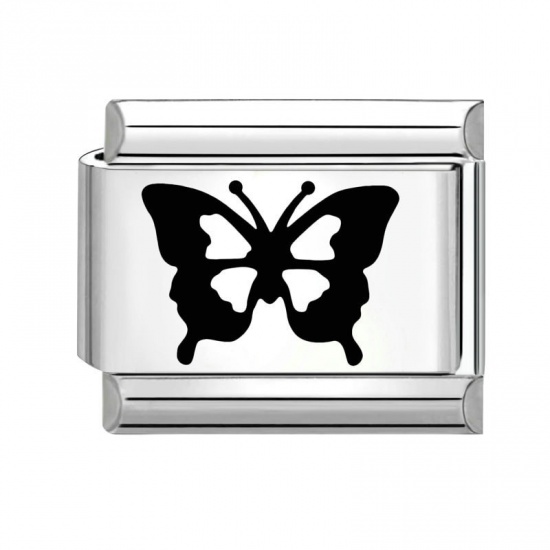 Immagine di 1 Pz 304 Acciaio Inossidabile Bracciale con Charm Italiano a Maglie, Creazione di Gioielli Fai-da-te Tono Argento Nero Rettangolo Farfalla 10mm x 9mm