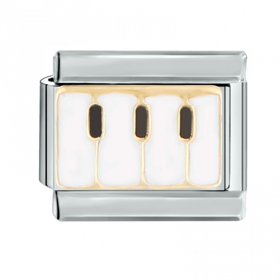 Immagine di 1 Pz 304 Acciaio Inossidabile Bracciale con Charm Italiano a Maglie, Creazione di Gioielli Fai-da-te Tono Argento Bianco Rettangolo Pianoforte 10mm x 9mm