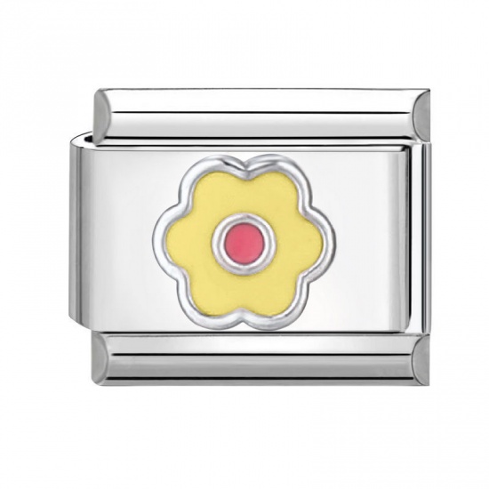 Image de 1 Pièce Bracelet à Maillons Breloques Italiens Accessories de Fabrication de Bracelets Bijoux DIY en 304 Acier Inoxydable Argent Mat Jaune Rectangle Fleurs 10mm x 9mm