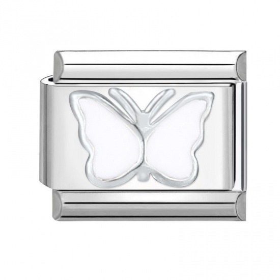 Image de 1 Pièce Bracelet à Maillons Breloques Italiens Accessories de Fabrication de Bracelets Bijoux DIY en 304 Acier Inoxydable Argent Mat Blanc Rectangle Papillons 10mm x 9mm