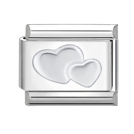 Picture of 1 Piece 304 Stainless Steel Valentine's Day Italian Charm Links For DIY Bracelet Jewelry Making Silver Tone Rectangle Heart 10mm x 9mm