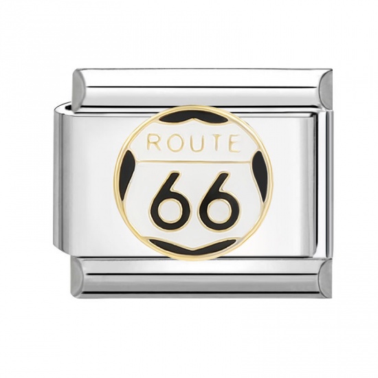 Immagine di 1 Pz 304 Acciaio Inossidabile Bracciale con Charm Italiano a Maglie, Creazione di Gioielli Fai-da-te Tono Argento Bianco Rettangolo Calcio Messaggio " Route 66 " 10mm x 9mm