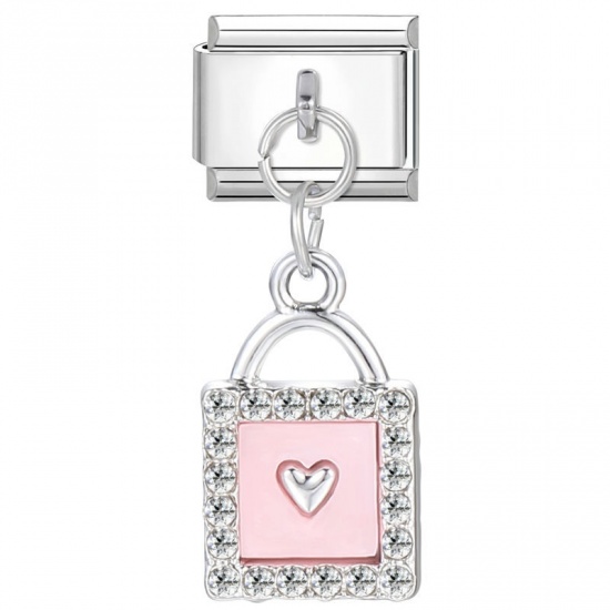 Image de 1 Pièce Bracelet à Maillons Breloques Italiens Accessories de Fabrication de Bracelets Bijoux DIY La Saint Valentin en 304 Acier Inoxydable Argent Mat Rose Serrure Cœur 10mm x 9mm