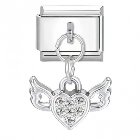 Image de 1 Pièce Bracelet à Maillons Breloques Italiens Accessories de Fabrication de Bracelets Bijoux DIY La Saint Valentin en 304 Acier Inoxydable Argent Mat Aile Cœur 10mm x 9mm