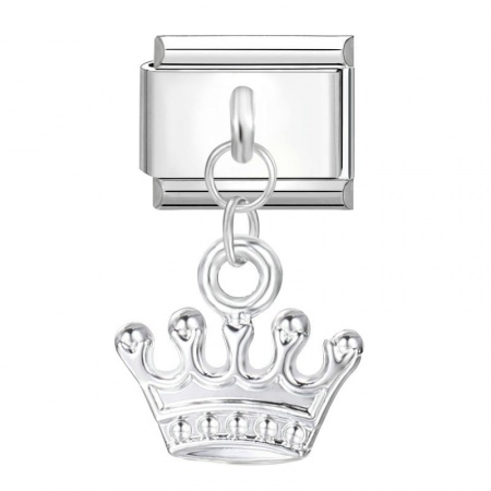 Picture of 1 Piece 304 Stainless Steel Italian Charm Links For DIY Bracelet Jewelry Making Wholesale Silver Tone Crown 10mm x 9mm