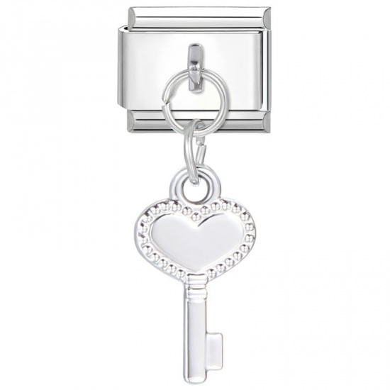 Image de 1 Pièce Bracelet à Maillons Breloques Italiens Accessories de Fabrication de Bracelets Bijoux DIY La Saint Valentin en 304 Acier Inoxydable Argent Mat Clé Cœur 10mm x 9mm