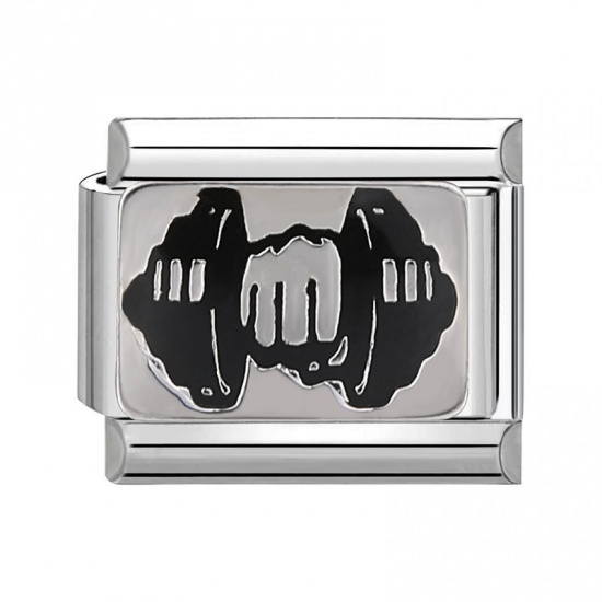 Immagine di 1 Pz 304 Acciaio Inossidabile Bracciale con Charm Italiano a Maglie, Creazione di Gioielli Fai-da-te Tono Argento Nero Rettangolo Dumbbell 10mm x 9mm