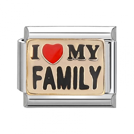 Picture of 1 Piece 304 Stainless Steel Italian Charm Links For DIY Bracelet Jewelry Making Silver Tone Red Rectangle Message " I Love My Family " 10mm x 9mm