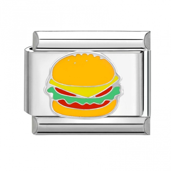 Image de 1 Pièce Bracelet à Maillons Breloques Italiens Accessories de Fabrication de Bracelets Bijoux DIY en 304 Acier Inoxydable Argent Mat Multicolore Rectangle Hamburger 10mm x 9mm