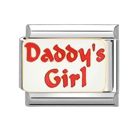 Picture of 1 Piece 304 Stainless Steel Italian Charm Links For DIY Bracelet Jewelry Making Silver Tone Red Rectangle Message " Daddy's Girl " 10mm x 9mm