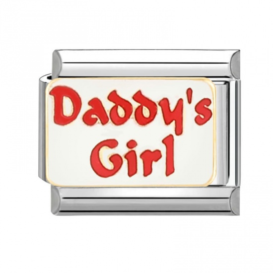 Image de 1 Pièce Bracelet à Maillons Breloques Italiens Accessories de Fabrication de Bracelets Bijoux DIY en 304 Acier Inoxydable Argent Mat Rouge Rectangle Mots " Daddy's Girl " 10mm x 9mm