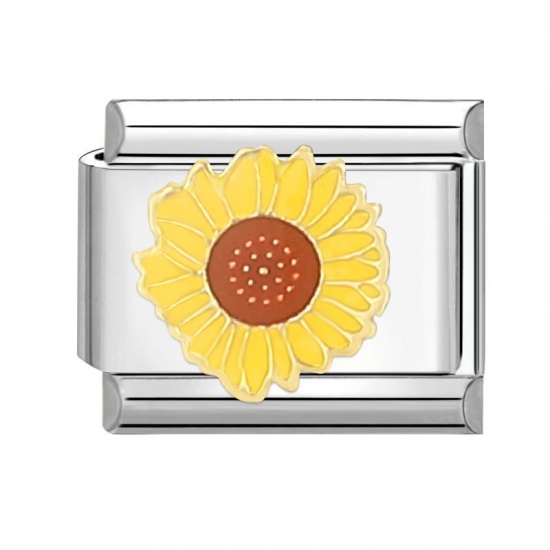 Image de 1 Pièce Bracelet à Maillons Breloques Italiens Accessories de Fabrication de Bracelets Bijoux DIY en 304 Acier Inoxydable Argent Mat Jaune Rectangle Chrysanthème 10mm x 9mm