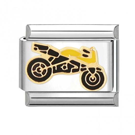Immagine di 1 Pz 304 Acciaio Inossidabile Bracciale con Charm Italiano a Maglie, Creazione di Gioielli Fai-da-te Tono Argento Nero Rettangolo Motocicletta 10mm x 9mm