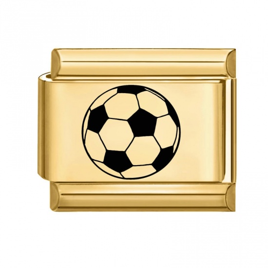 Bild von 1 Stück 304 Edelstahl Charm-Armband mit italienischen Gliedern zur Herstellung von DIY-Schmuck Vergoldet Schwarz Rechteck Fußball 10mm x 9mm