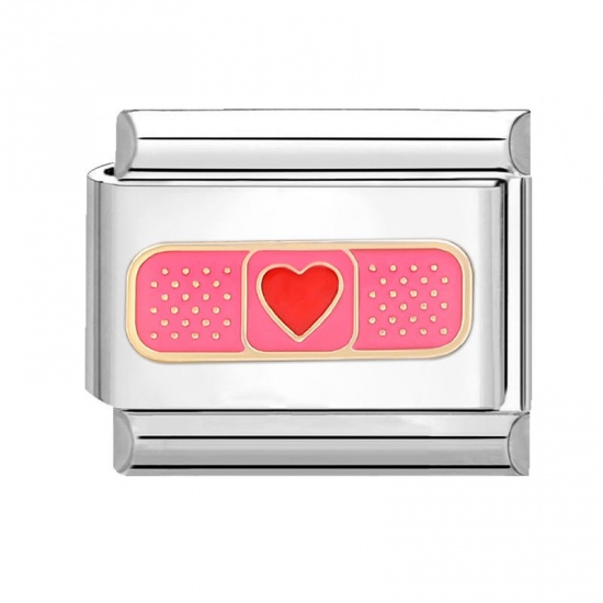Image de 1 Pièce Bracelet à Maillons Breloques Italiens Accessories de Fabrication de Bracelets Bijoux DIY La Saint Valentin en 304 Acier Inoxydable Argent Mat Fuchsia Rectangle Cœur 10mm x 9mm