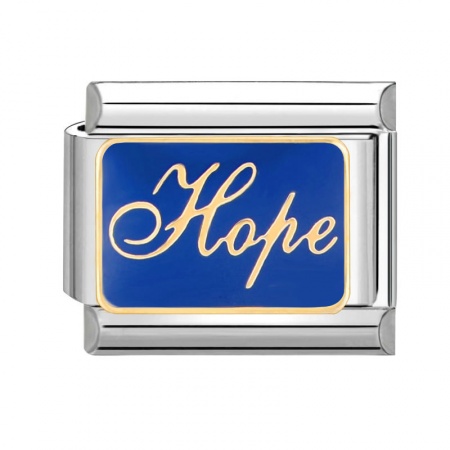 Picture of 1 Piece 304 Stainless Steel Italian Charm Links For DIY Bracelet Jewelry Making Silver Tone Blue Rectangle Message " Hope " 10mm x 9mm