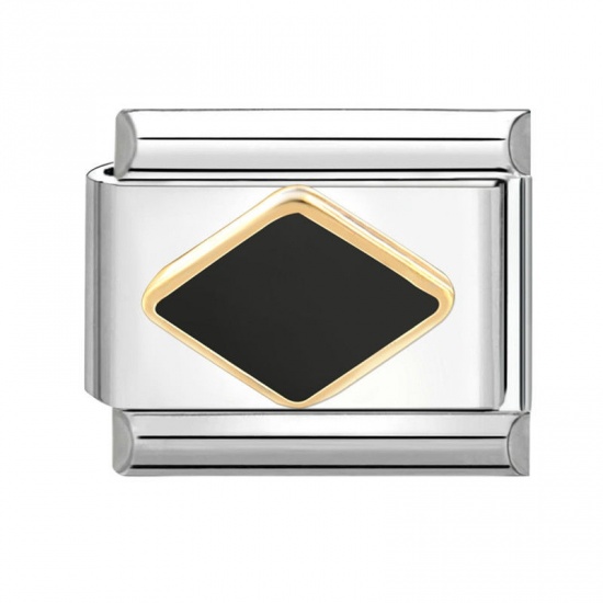 Immagine di 1 Pz 304 Acciaio Inossidabile Bracciale con Charm Italiano a Maglie, Creazione di Gioielli Fai-da-te Tono Argento Nero Rettangolo Rombo 10mm x 9mm