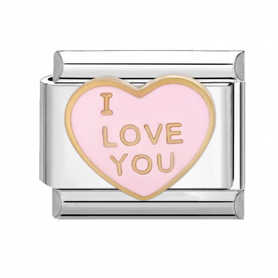 Image de 1 Pièce Bracelet à Maillons Breloques Italiens Accessories de Fabrication de Bracelets Bijoux DIY La Saint Valentin en 304 Acier Inoxydable Argent Mat Rose Rectangle Cœur Mots " I Love you " 10mm x 9mm