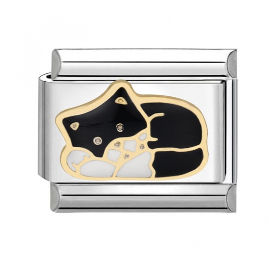 Image de 1 Pièce Bracelet à Maillons Breloques Italiens Accessories de Fabrication de Bracelets Bijoux DIY en 304 Acier Inoxydable Argent Mat Noir Rectangle Chats 10mm x 9mm