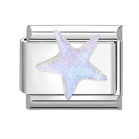 Picture of 1 Piece 304 Stainless Steel Italian Charm Links For DIY Bracelet Jewelry Making Silver Tone Multicolor Rectangle Starfish 10mm x 9mm