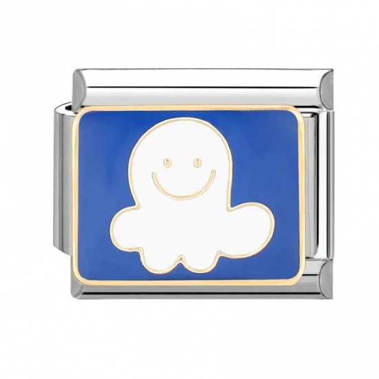 Immagine di 1 Pz 304 Acciaio Inossidabile Bracciale con Charm Italiano a Maglie, Creazione di Gioielli Fai-da-te Tono Argento Bianco Rettangolo Halloween Fantasma 10mm x 9mm