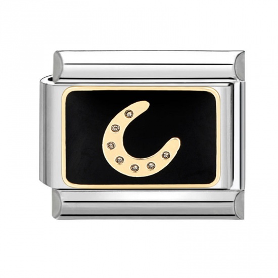 Image de 1 Pièce Bracelet à Maillons Breloques Italiens Accessories de Fabrication de Bracelets Bijoux DIY en 304 Acier Inoxydable Argent Mat Noir Rectangle Empreintes des Chevals 10mm x 9mm