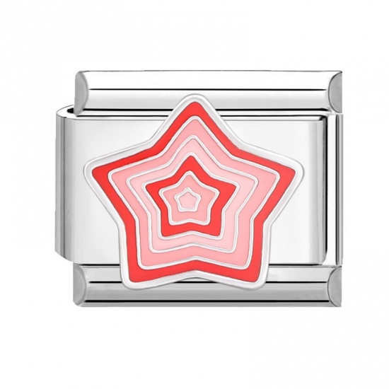Image de 1 Pièce Bracelet à Maillons Breloques Italiens Accessories de Fabrication de Bracelets Bijoux DIY en 304 Acier Inoxydable Argent Mat Rouge Rectangle Pentacle 10mm x 9mm