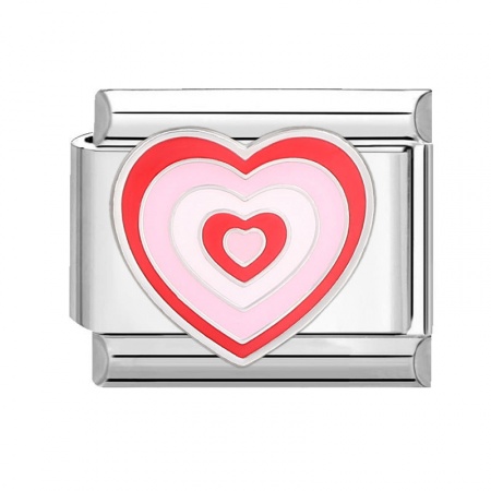 Picture of 1 Piece 304 Stainless Steel Valentine's Day Italian Charm Links For DIY Bracelet Jewelry Making Silver Tone Pink Rectangle Heart 10mm x 9mm