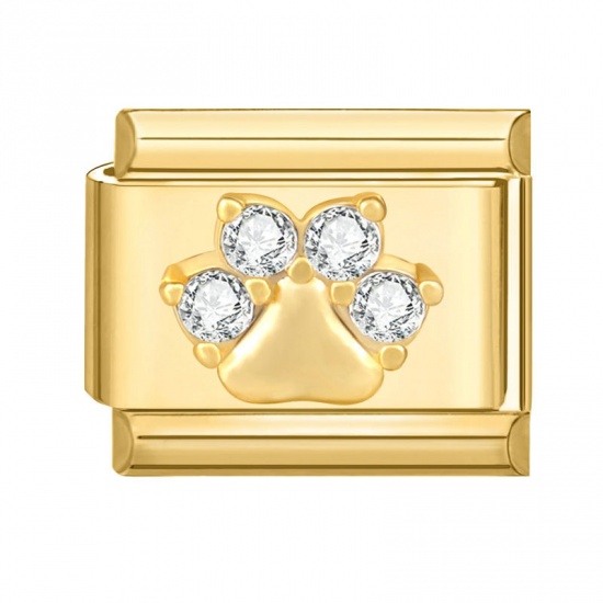 Bild von 1 Stück 304 Edelstahl Charm-Armband mit italienischen Gliedern zur Herstellung von DIY-Schmuck Vergoldet Rechteck Pfotenabdruck 10mm x 9mm