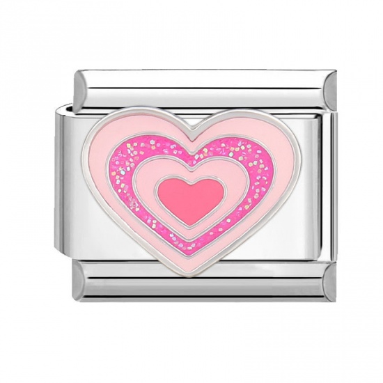 Image de 1 Pièce Bracelet à Maillons Breloques Italiens Accessories de Fabrication de Bracelets Bijoux DIY La Saint Valentin en 304 Acier Inoxydable Argent Mat Rose Rectangle Cœur 10mm x 9mm