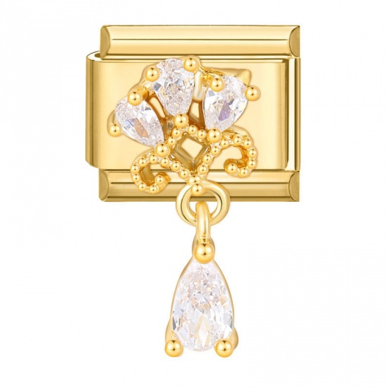 Bild von 1 Stück 304 Edelstahl Charm-Armband mit italienischen Gliedern zur Herstellung von DIY-Schmuck Vergoldet Tropfen 10mm x 9mm