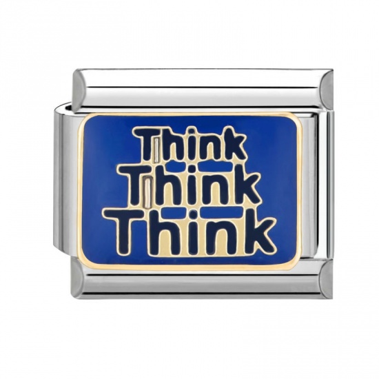 Image de 1 Pièce Bracelet à Maillons Breloques Italiens Accessories de Fabrication de Bracelets Bijoux DIY en 304 Acier Inoxydable Argent Mat Bleu Rectangle Mots " Think " 10mm x 9mm