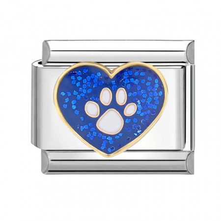 Picture of 1 Piece 304 Stainless Steel Valentine's Day Italian Charm Links For DIY Bracelet Jewelry Making Silver Tone Blue Rectangle Heart 10mm x 9mm