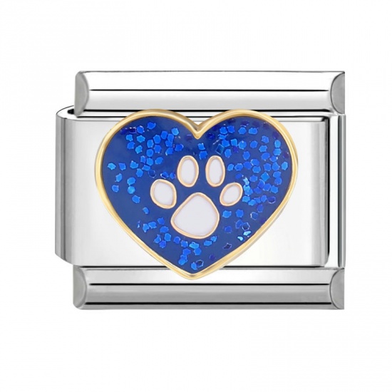 Image de 1 Pièce Bracelet à Maillons Breloques Italiens Accessories de Fabrication de Bracelets Bijoux DIY La Saint Valentin en 304 Acier Inoxydable Argent Mat Bleu Rectangle Cœur 10mm x 9mm