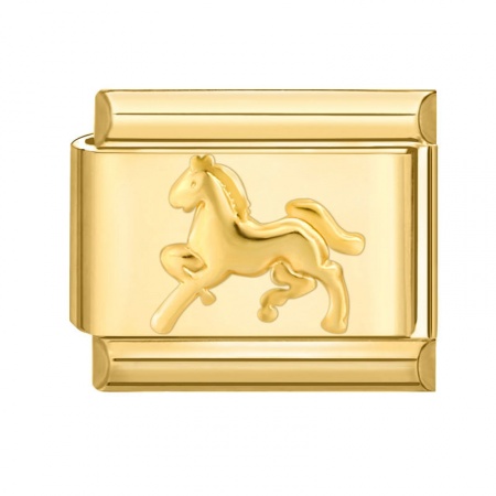 Picture of 1 Piece 304 Stainless Steel Italian Charm Links For DIY Bracelet Jewelry Making Gold Plated Rectangle Horse 10mm x 9mm