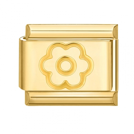 Picture of 1 Piece 304 Stainless Steel Italian Charm Links For DIY Bracelet Jewelry Making Gold Plated Rectangle Flower 10mm x 9mm