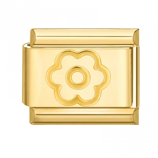 Bild von 1 Stück 304 Edelstahl Charm-Armband mit italienischen Gliedern zur Herstellung von DIY-Schmuck Vergoldet Rechteck Blumen 10mm x 9mm