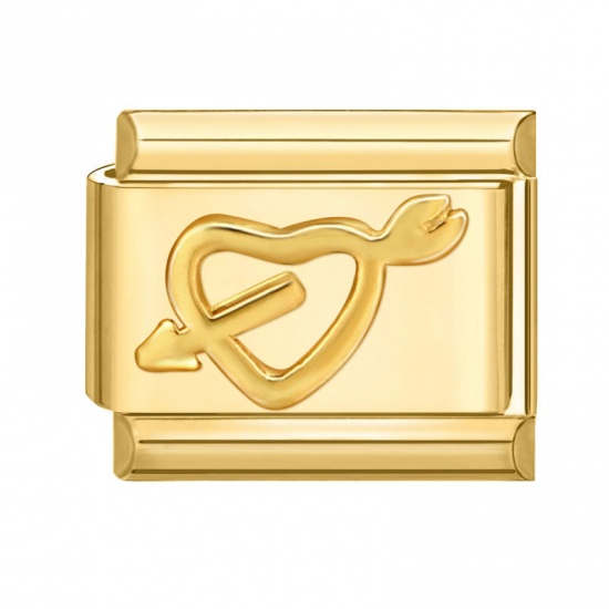Bild von 1 Stück 304 Edelstahl Charm-Armband mit italienischen Gliedern zur Herstellung von DIY-Schmuck Vergoldet Rechteck Amors Pfeil 10mm x 9mm