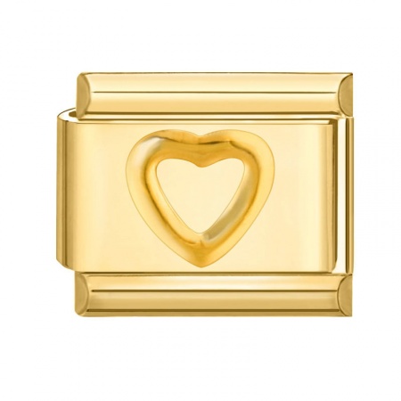 Picture of 1 Piece 304 Stainless Steel Valentine's Day Italian Charm Links For DIY Bracelet Jewelry Making Gold Plated Rectangle Heart 10mm x 9mm