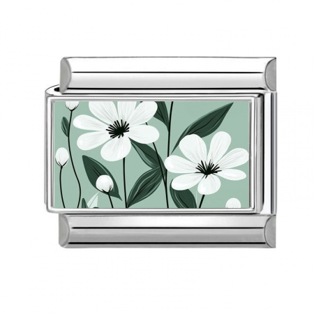 Picture of 1 Piece 304 Stainless Steel Italian Charm Links For DIY Bracelet Jewelry Making Silver Tone Multicolor Rectangle Flower 10mm x 9mm