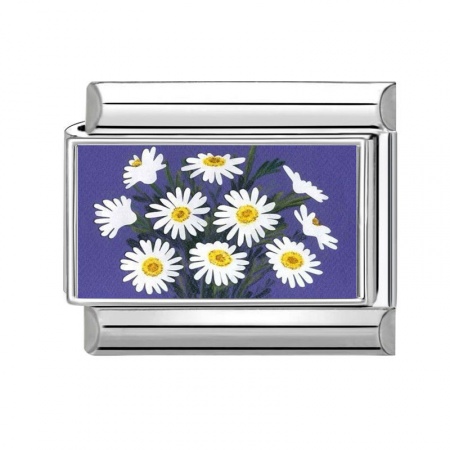 Picture of 1 Piece 304 Stainless Steel Italian Charm Links For DIY Bracelet Jewelry Making Silver Tone Multicolor Rectangle Flower 10mm x 9mm